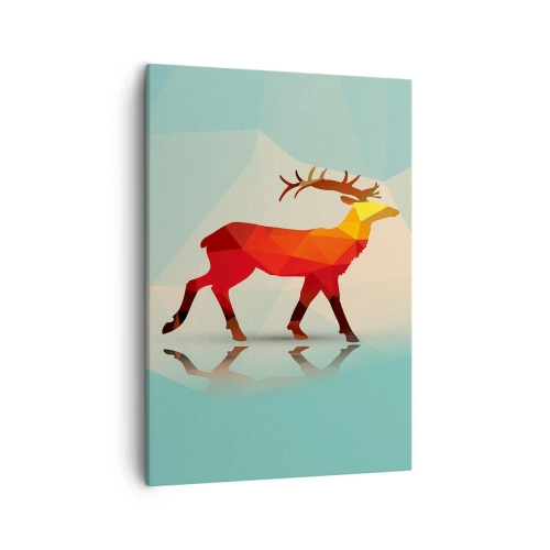 Cuadro sobre lienzo - Impresión de Imagen - Silueta geométrica de un ciervo en tonos rojos y naranjas. - 50x70cm - Ciervo geométrico - Decoración de pared moderna para salón y dormitorio ARTTOR