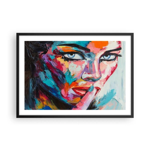 Póster en marco negro - Retrato colorido de una mujer en estilo abstracto. - 70x50cm - Nuestro primer secreto - Decoración de pared moderna para salón y dormitorio ARTTOR