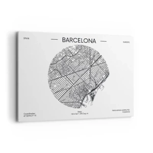 Cuadro sobre lienzo - Impresión de Imagen - Un mapa de Barcelona en estilo minimalista en blanco y negro - 100x70cm - Anatomía de Barcelona - Decoración de pared moderna para salón y dormitorio ARTTOR