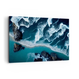 Cuadro sobre lienzo - Impresión de Imagen - Vista aérea de las olas rompiendo en la orilla - 120x80cm - Rodeadas por las olas - Decoración de pared moderna para salón y dormitorio ARTTOR