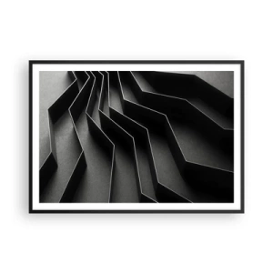 Póster en marco negro - Abstracción en blanco y negro con estructuras geométricas. - 100x70cm - Orden espacial - Decoración de pared moderna para salón y dormitorio ARTTOR