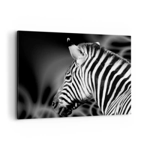 Cuadro sobre lienzo - Impresión de Imagen - Retrato en blanco y negro de una cebra sobre un fondo de patrones abstractos. - 100x70cm - El blanco es blanco, el negro es negro - Decoración de pared moderna para salón y dormitorio ARTTOR