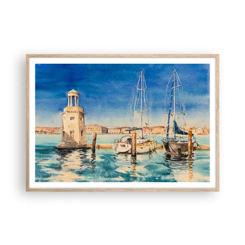 Póster en marco roble claro - Laguna soleada - 100x70 cm