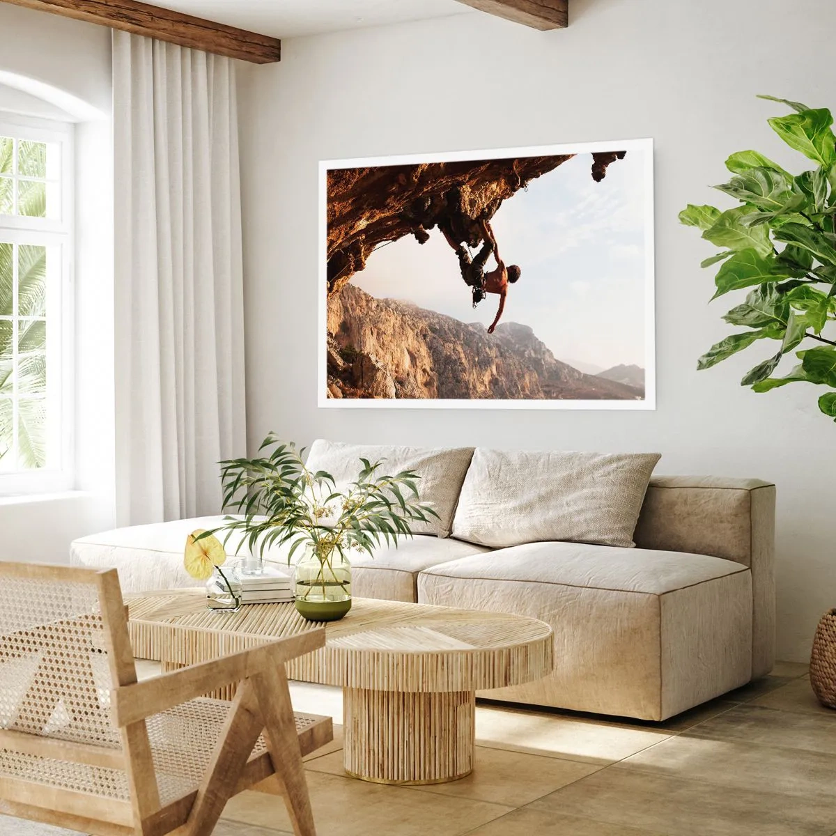 Póster - Un escalador en un acantilado escarpado en las montañas bajo el sol. - 100x70cm - Un mundo en la roca - Decoración de pared moderna para salón y dormitorio ARTTOR