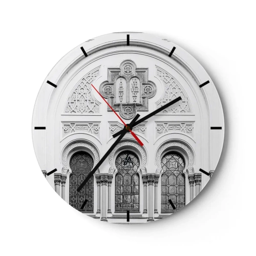 Reloj de pared - Reloj de vidrio - Fachada ricamente decorada con adornos y ventanas de estilo histórico. - 30x30cm - En la frontera de las culturas - Decoración de pared moderna para salón, cocina y dormitorio ARTTOR