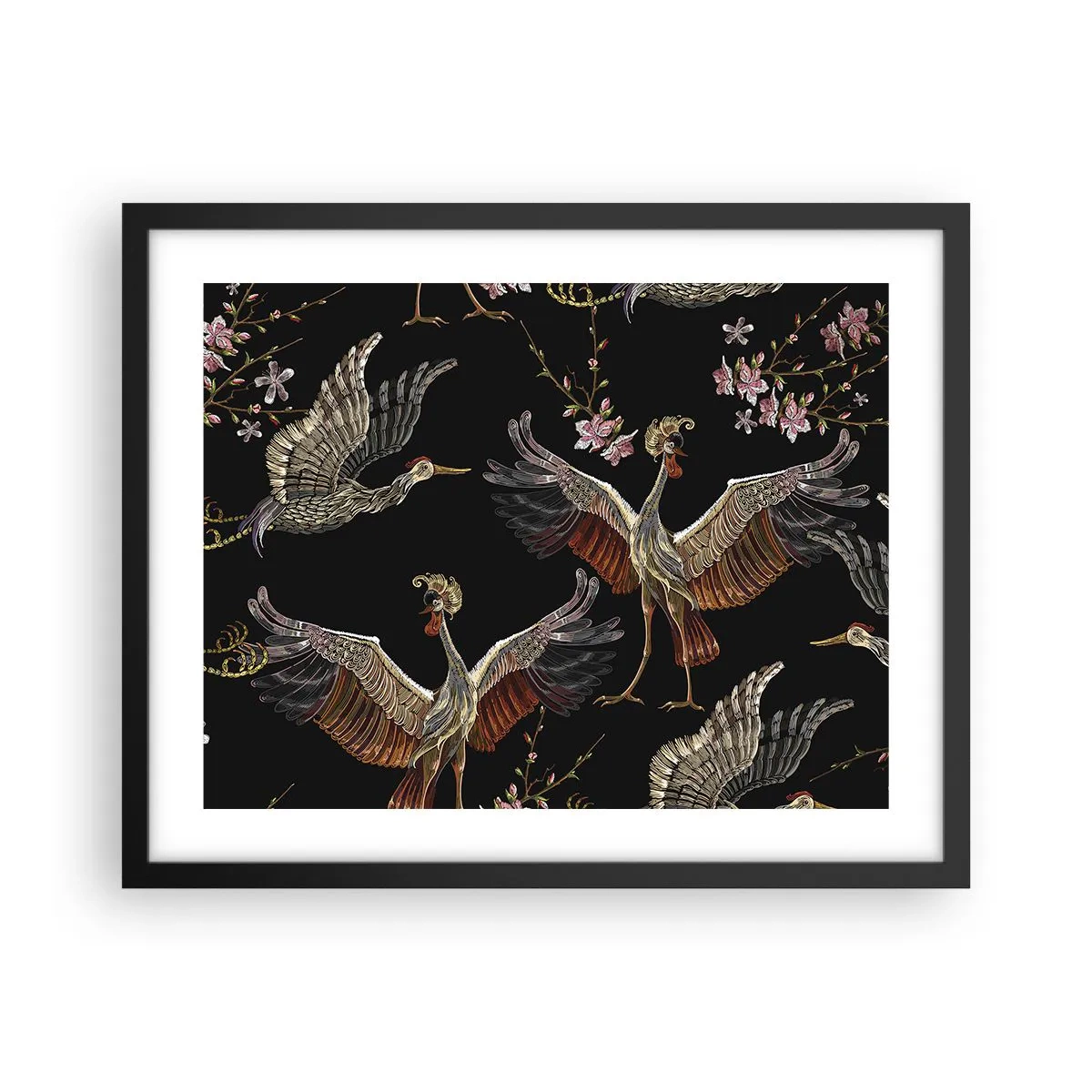 Póster en marco negro - Aves de cuento de hadas - 50x40 cm