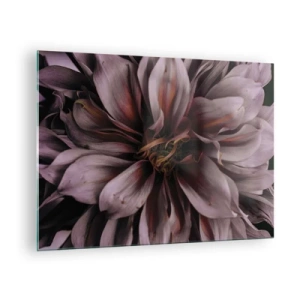 Cuadro sobre vidrio - Impresiones sobre Vidrio - Un primer plano de una flor oscura con pétalos de color púrpura y burdeos. - 70x50cm - Corazón floral - Decoración de pared moderna para salón y dormitorio ARTTOR