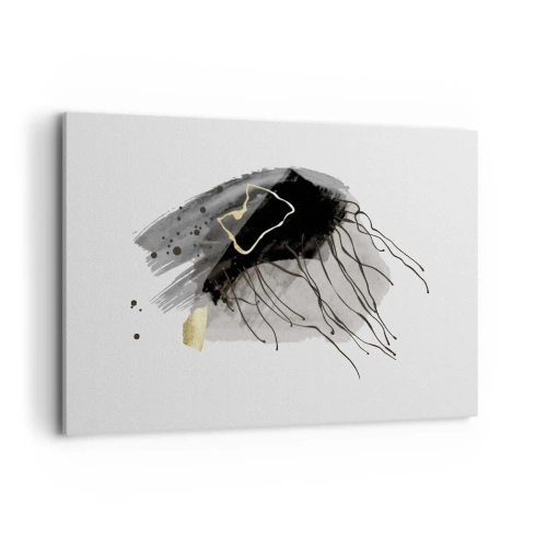 Cuadro sobre lienzo - Impresión de Imagen - Una composición abstracta con acentos negros y dorados. - 120x80cm - En negro y dorado - Decoración de pared moderna para salón y dormitorio ARTTOR