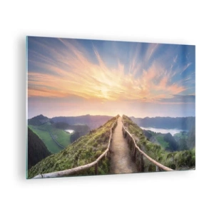 Cuadro sobre vidrio - Impresiones sobre Vidrio - Sendero en la cima de la colina con vista al atardecer - 70x50cm - Cerca del cielo - Decoración de pared moderna para salón y dormitorio ARTTOR