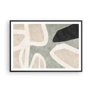 Póster en marco negro - Formas abstractas en colores tenues - 100x70cm - Composición con un toque negro - Decoración de pared moderna para salón y dormitorio ARTTOR