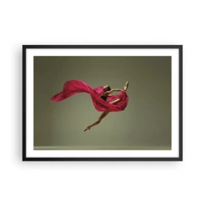 Póster en marco negro - Bailarina de ballet en pose dinámica con tela rosa. - 70x50cm - Llama danzante - Decoración de pared moderna para salón y dormitorio ARTTOR