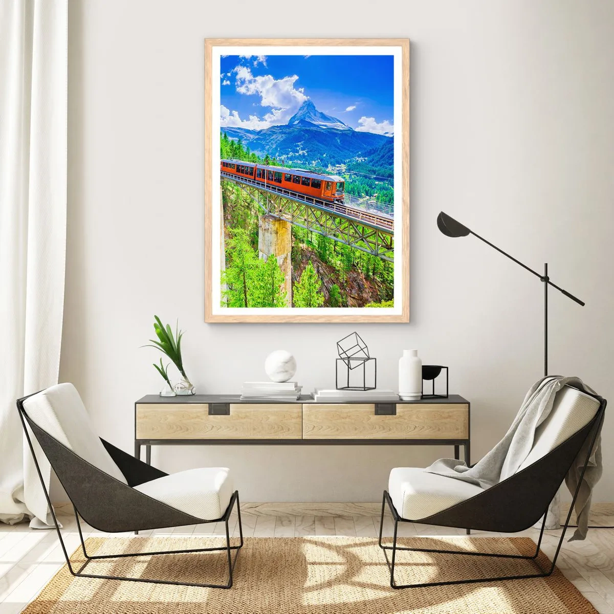 Póster en marco roble claro - Ferrocarril a los Alpes - 61x91 cm