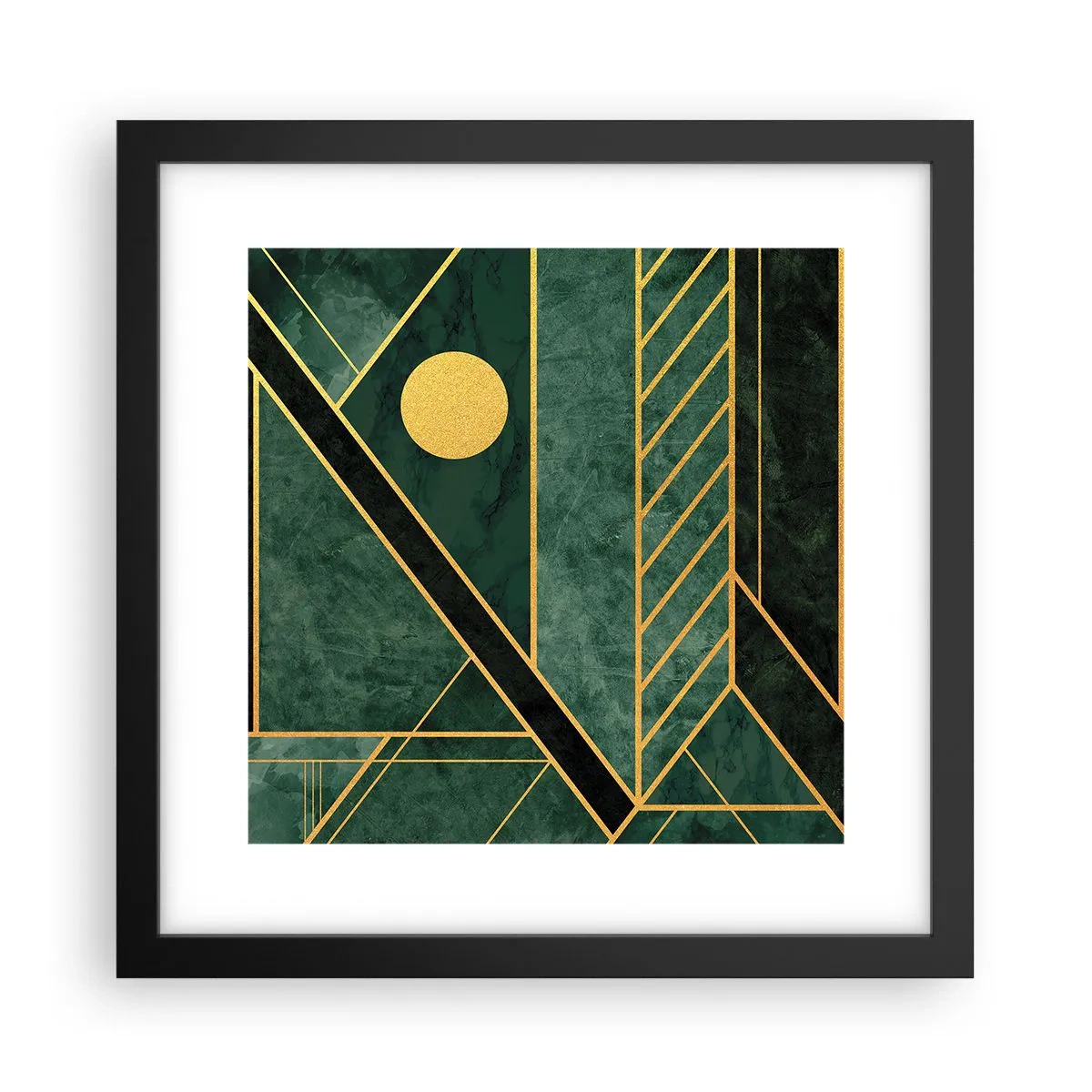 Póster en marco negro - La dinámica del oro y el azul - 30x30 cm