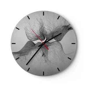 Reloj de pared - Reloj de vidrio - Mallas abstractas formando un beso - 30x30cm - Beso del viento - Decoración de pared moderna para salón, cocina y dormitorio ARTTOR
