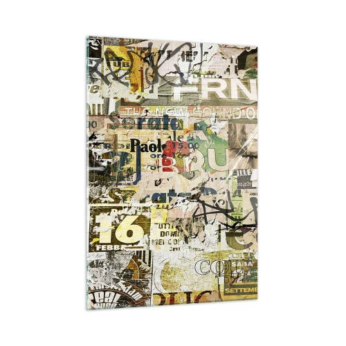 Cuadro sobre vidrio - Impresiones sobre Vidrio - Una composición artística de carteles, inscripciones y grafitis. - 50x70cm - Oh, está sucediendo... - Decoración de pared moderna para salón y dormitorio ARTTOR