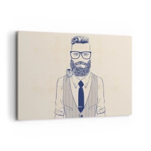 Cuadro sobre lienzo - Impresión de Imagen - Hombre estilizado con barba, pipa y gafas. - 120x80cm - Alegre, masculino y a la moda - Decoración de pared moderna para salón y dormitorio ARTTOR