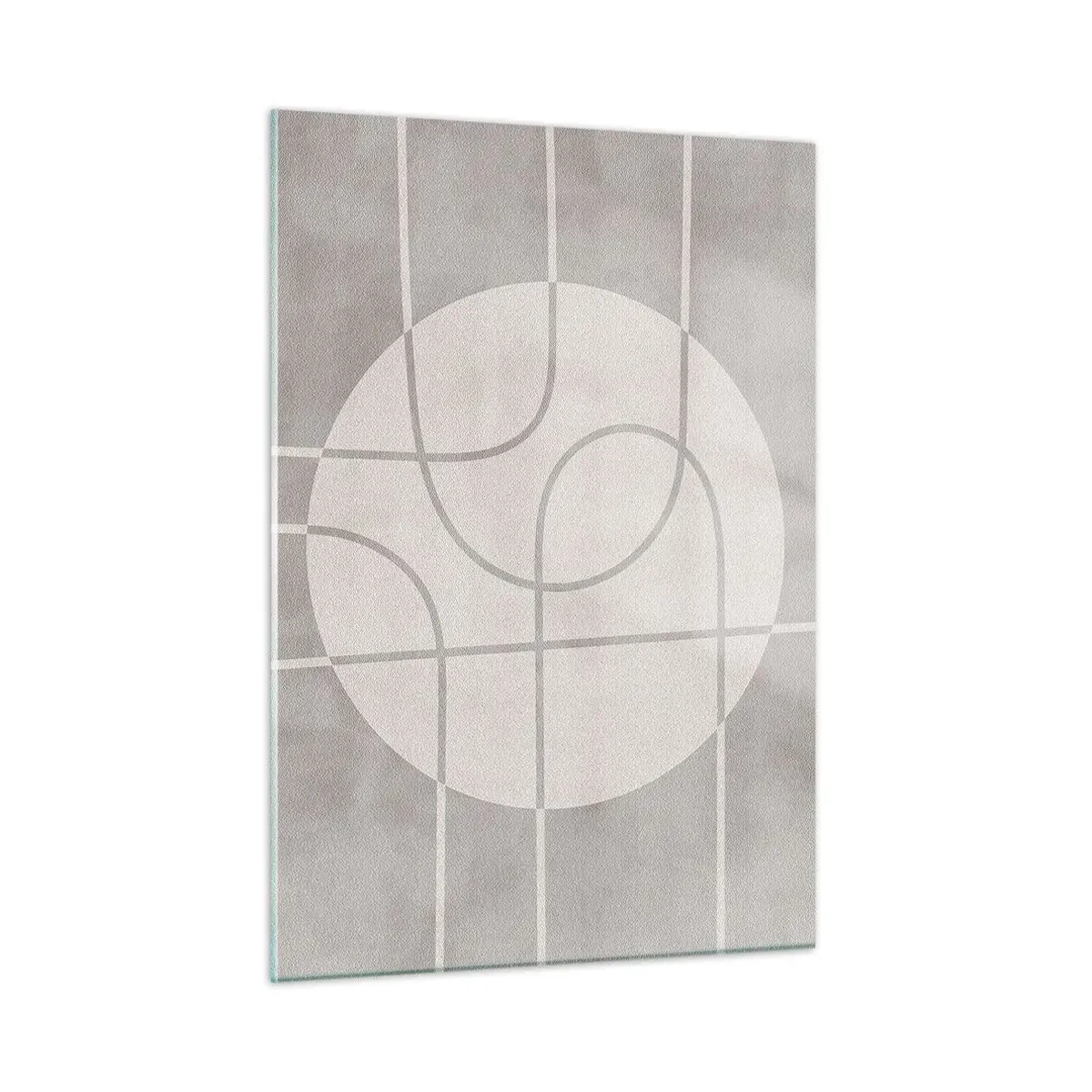 Cuadro sobre vidrio - Impresiones sobre Vidrio - Líneas y círculos beige que crean una composición geométrica. - 50x70cm - Circular y rectilíneo - Decoración de pared moderna para salón y dormitorio ARTTOR