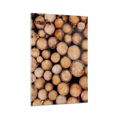 Cuadro sobre vidrio - Impresiones sobre Vidrio - Montones de troncos de árboles talados dispuestos en armonía - 70x100cm - Un nuevo comienzo - Decoración de pared moderna para salón y dormitorio ARTTOR