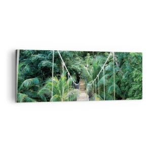 Cuadro sobre lienzo - Impresión de Imagen - Un puente colgante en una selva tropical llena de vegetación. - 140x50cm - ¡Bienvenido a la selva! - Decoración de pared moderna para salón y dormitorio ARTTOR