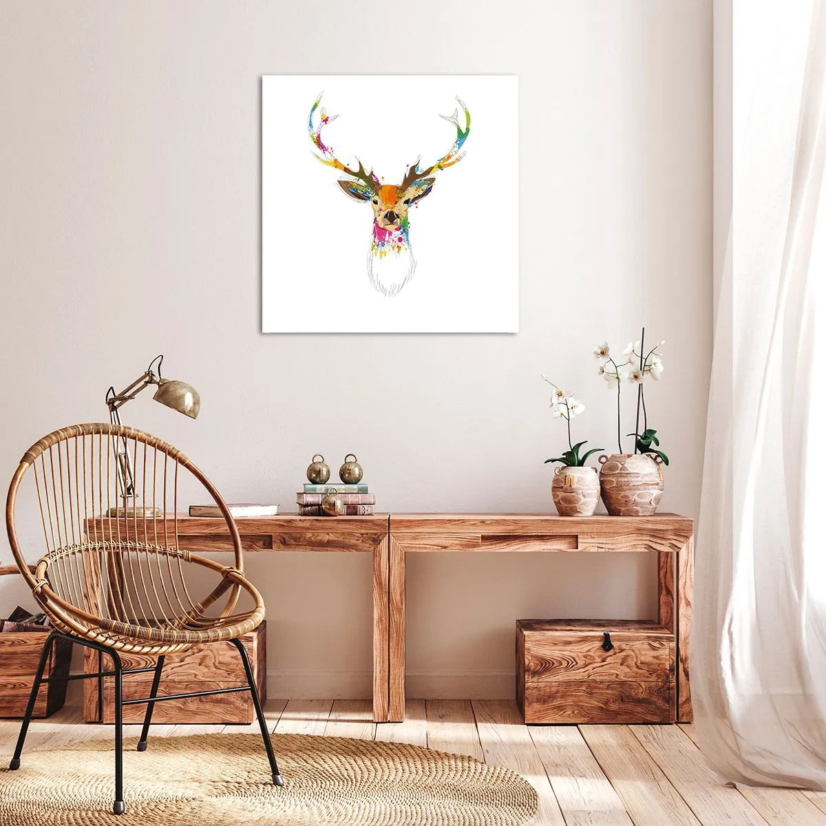 Cuadro sobre lienzo - Impresión de Imagen - Un suave ciervo bañado en color - 70x70 cm