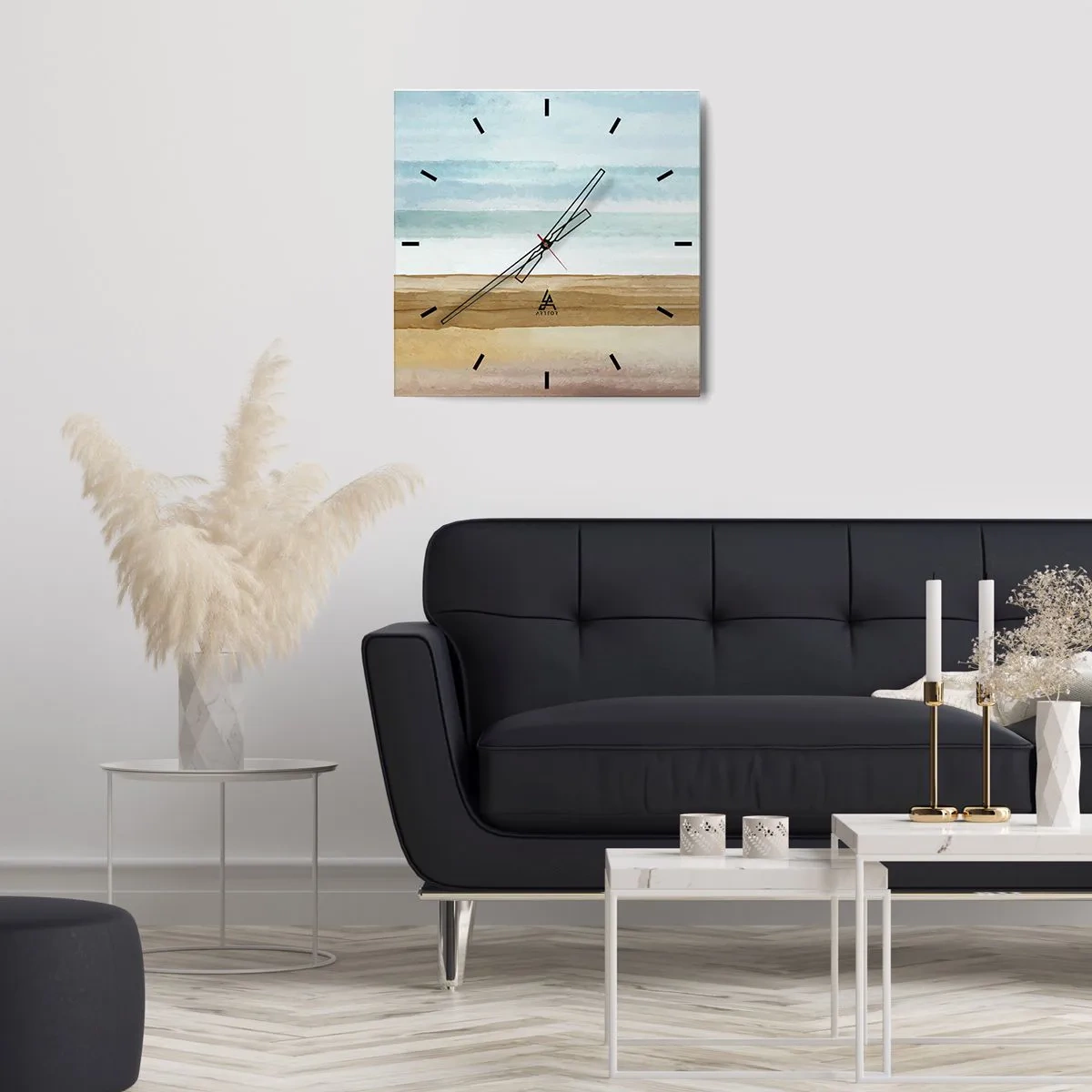 Reloj de pared - Reloj de vidrio - Paisaje de playa abstracto en tonos pastel - 30x30cm - Serenidad - Decoración de pared moderna para salón y dormitorio ARTTOR