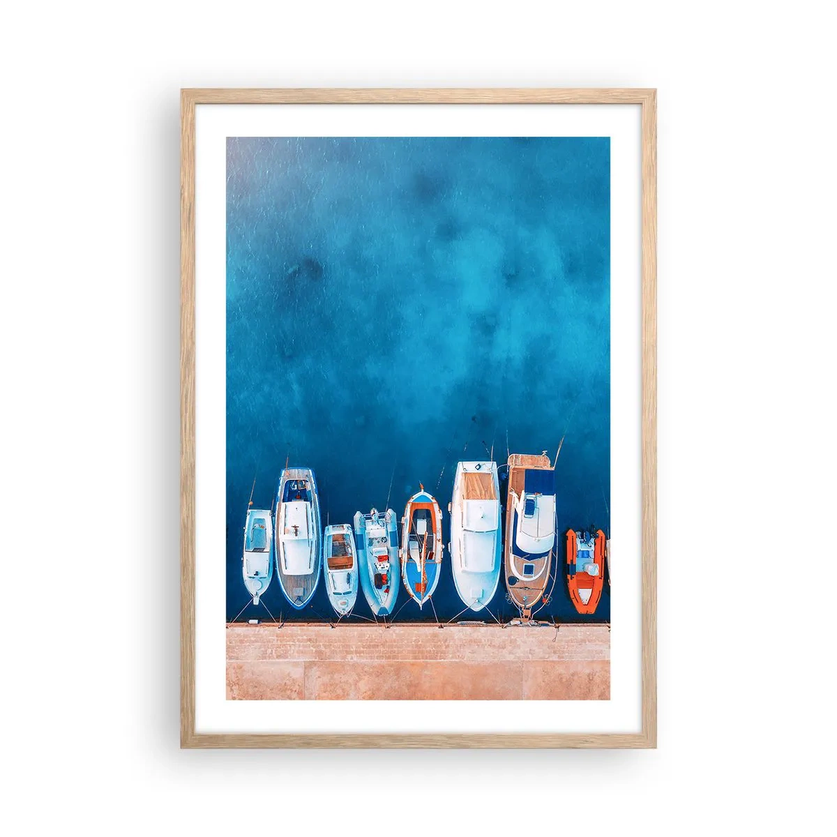 Póster en marco roble claro - En fila y a la espera - 50x70 cm