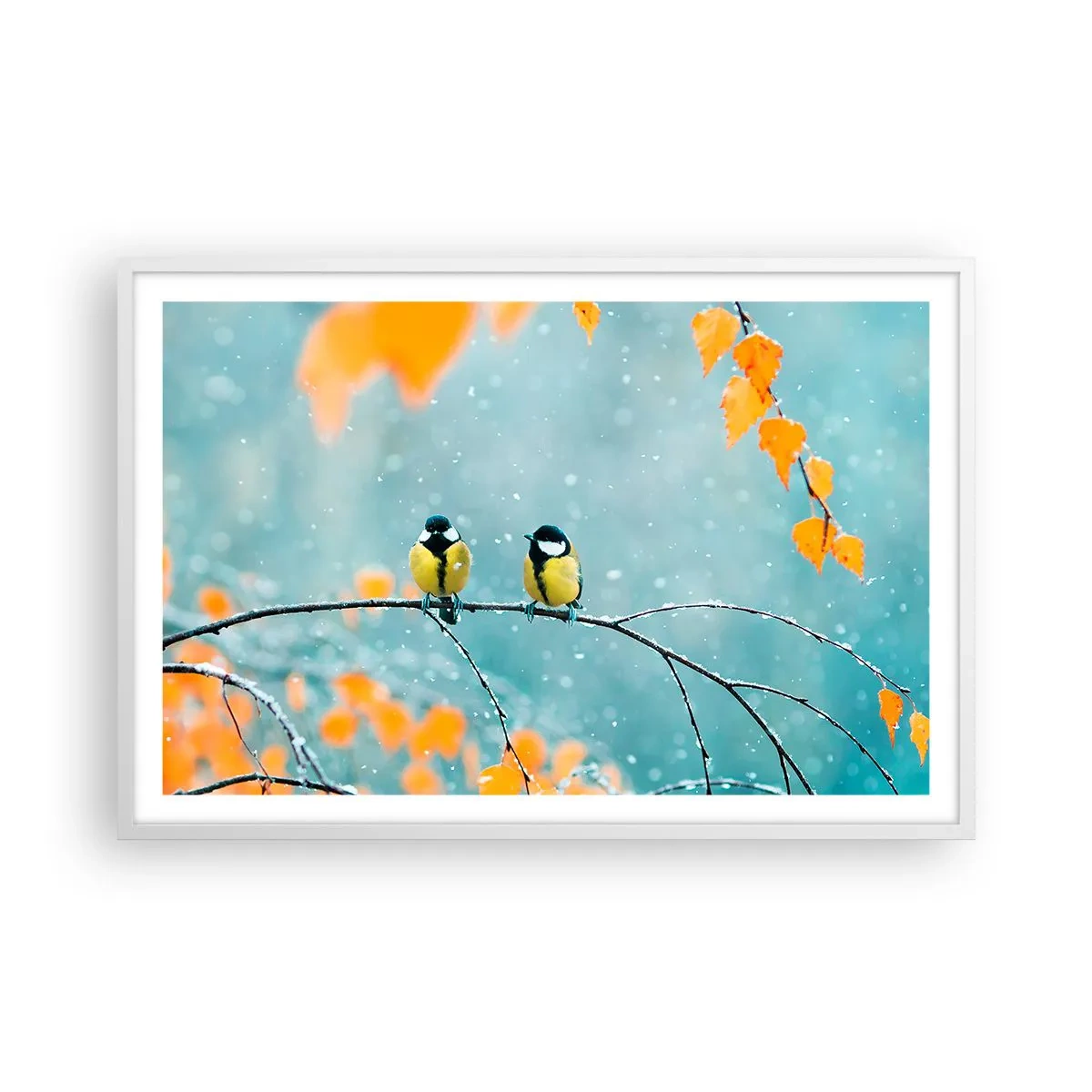 Póster en marco blanco - Cotilleo de pájaros - 91x61 cm