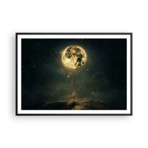 Póster en marco negro - Hombre con la luna contra el cielo estrellado - 100x70cm - El que robó la luna - Decoración de pared moderna para salón y dormitorio ARTTOR