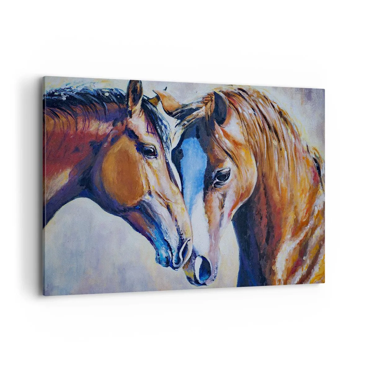 Cuadro sobre lienzo - Impresión de Imagen - Una representación pictórica de dos caballos en un entorno amigable. - 120x80cm - ¿Esto es amistad? ¿Es amor? - Decoración de pared moderna para salón y dormitorio ARTTOR