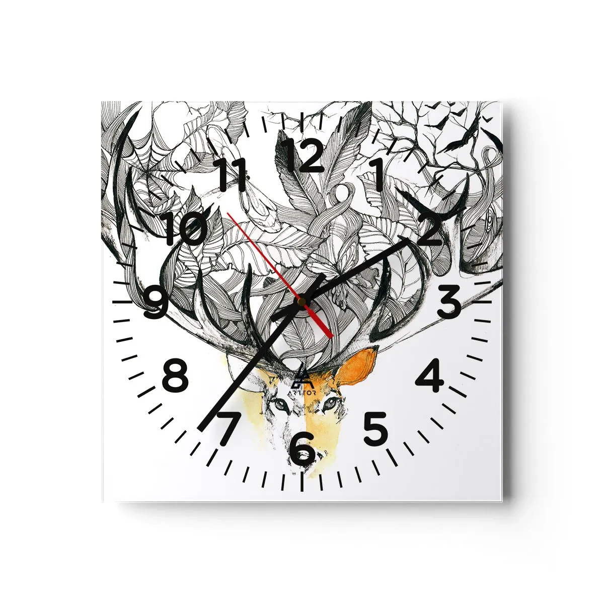 Reloj de pared - Reloj de vidrio - Cuernos de la abundancia - 40x40 cm