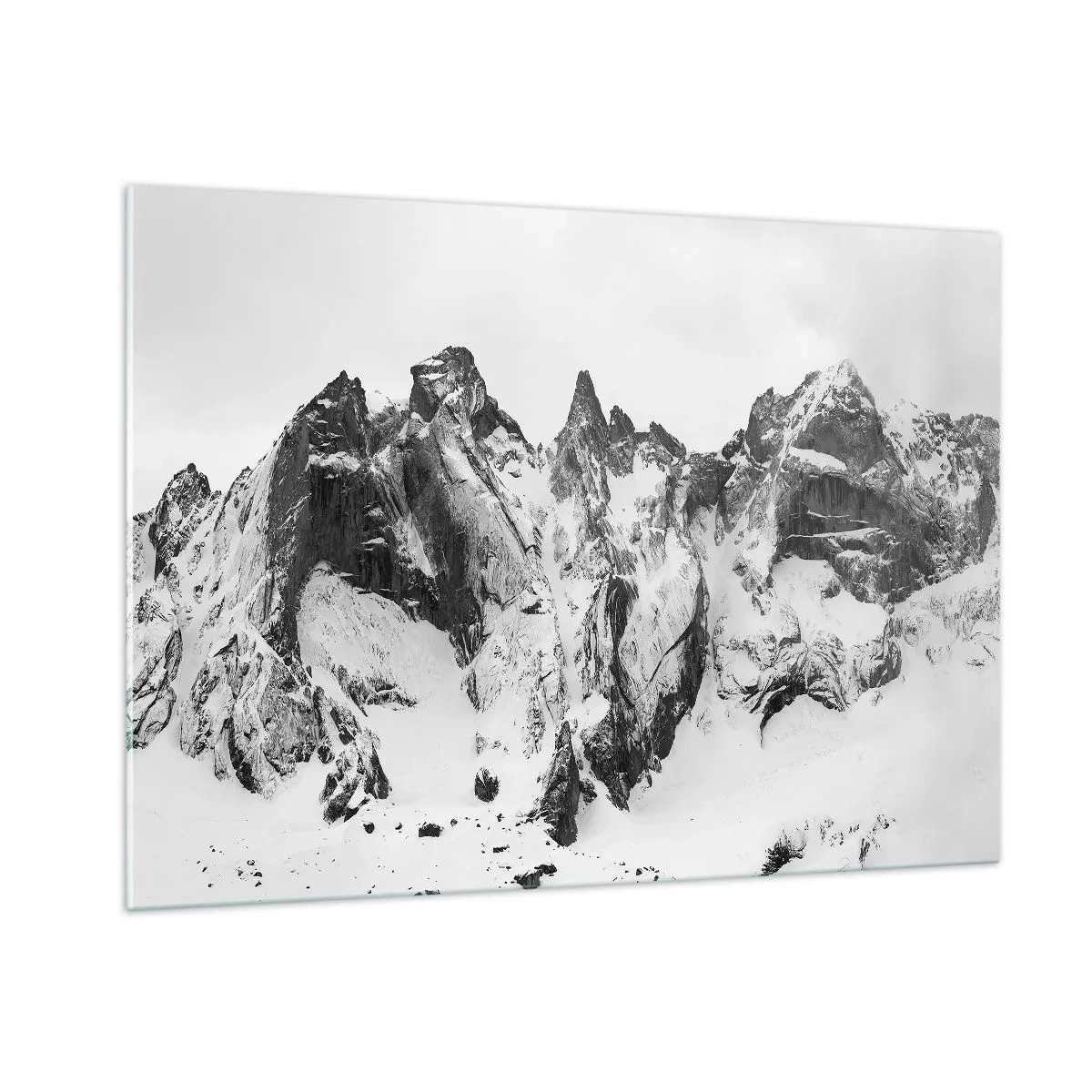 Cuadro sobre vidrio - Impresiones sobre Vidrio - Picos de montañas nevados en blanco y negro - 100x70cm - Cresta amenazante - Decoración de pared moderna para salón y dormitorio ARTTOR