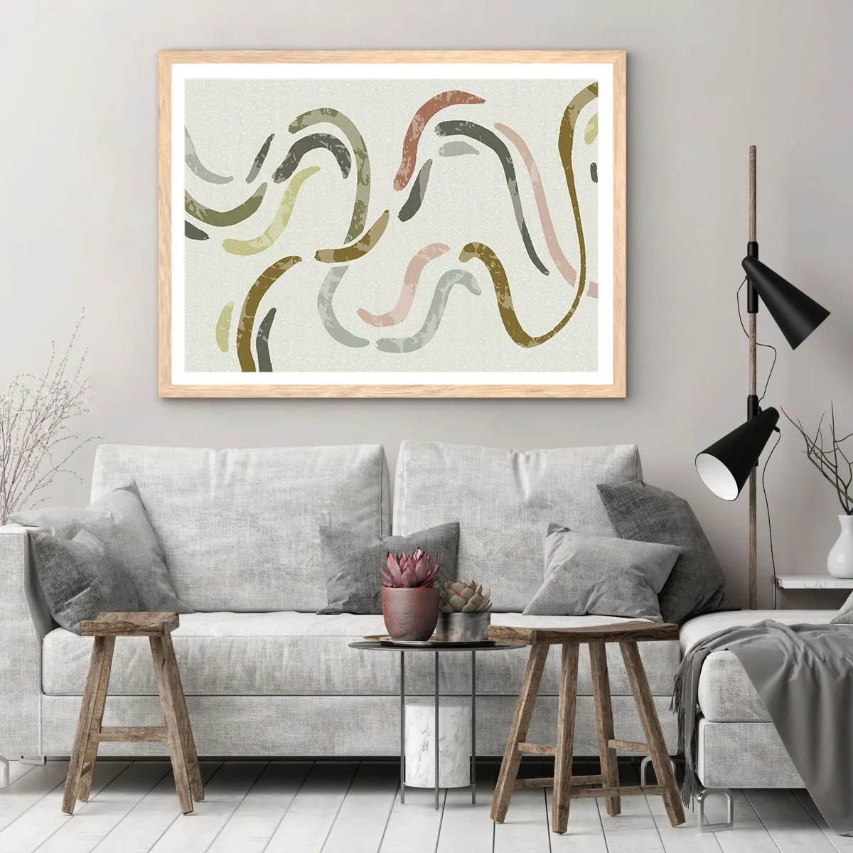 Póster en marco roble claro - La alegre danza de la abstracción - 70x50 cm