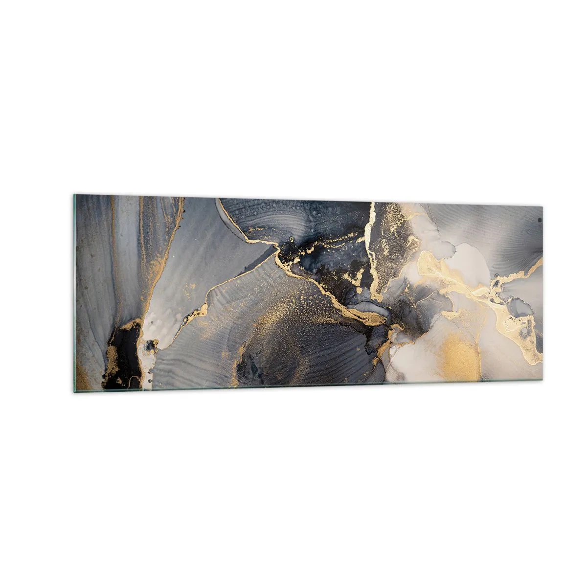 Cuadro sobre vidrio - Impresiones sobre Vidrio - Oro abstracto y gris sobre lienzo - 140x50cm - La vida de una piedra - Decoración de pared moderna para salón y dormitorio ARTTOR