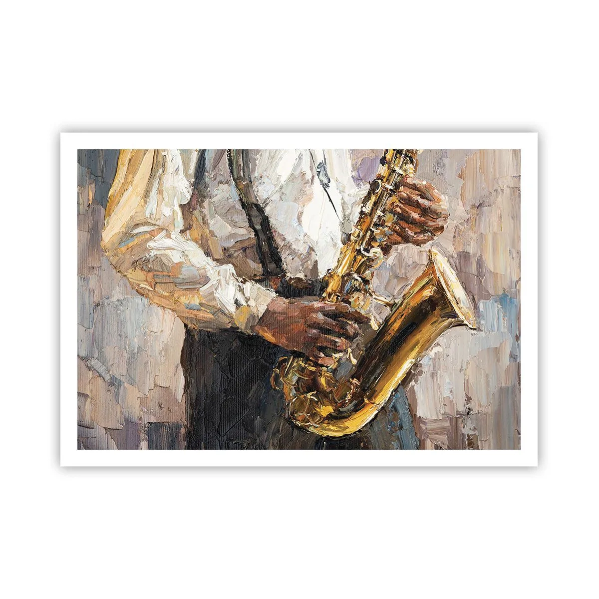 Póster - Un músico tocando el saxofón con un estilo artístico. - 100x70cm - Llegó el momento del solo - Decoración de pared moderna para salón y dormitorio ARTTOR