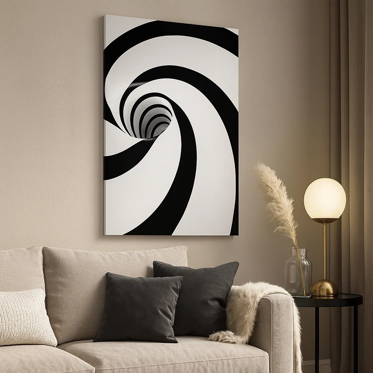Cuadro sobre lienzo - Impresión de Imagen - Espiral abstracta en blanco y negro con efecto de remolino - 50x70cm - ¿Ceder al torbellino? - Decoración de pared moderna para salón y dormitorio ARTTOR