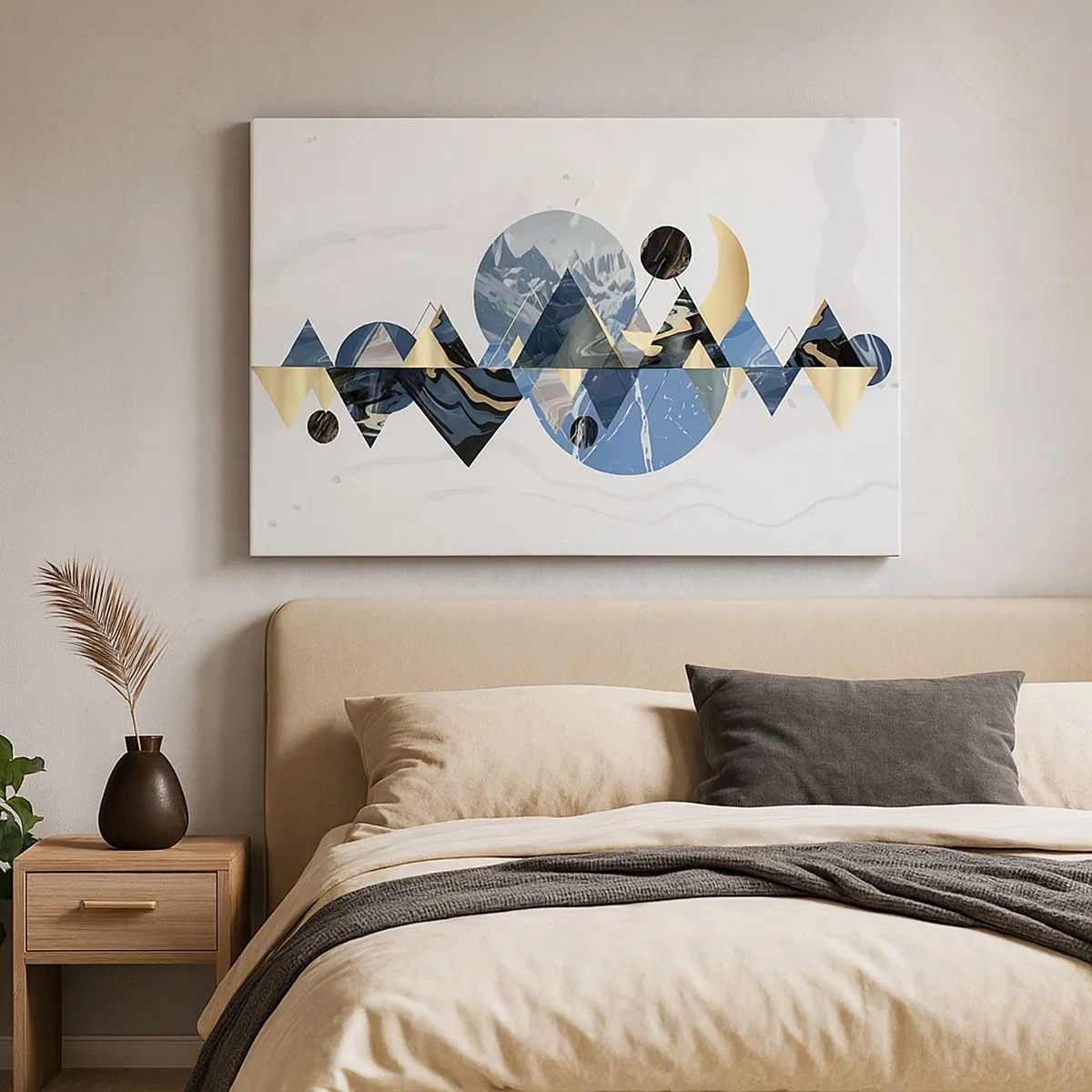 Cuadro sobre lienzo - Impresión de Imagen - Patrones geométricos abstractos con motivos montañosos - 70x50cm - Paisaje geométrico - Decoración de pared moderna para salón y dormitorio ARTTOR