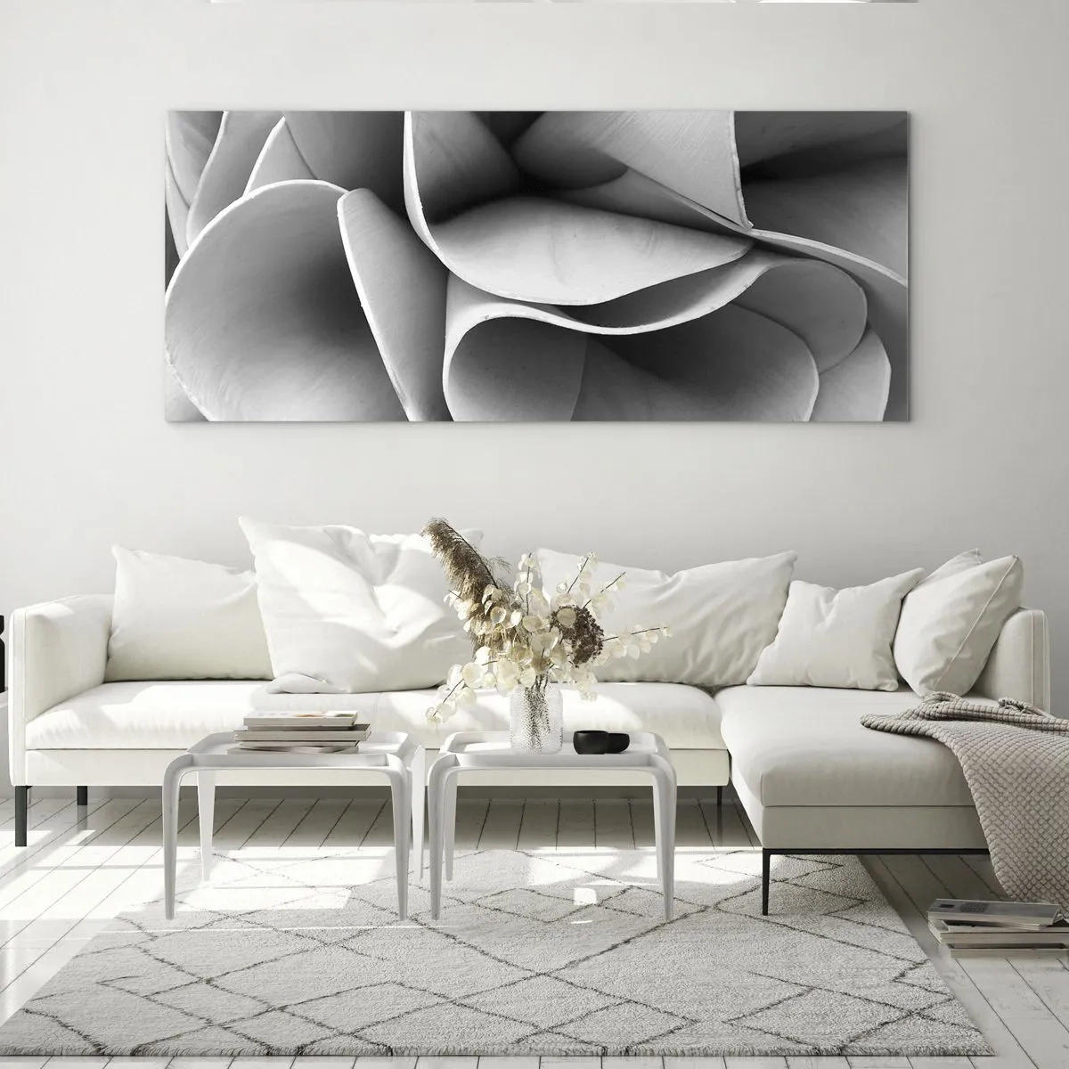 Cuadro sobre vidrio - Impresiones sobre Vidrio - Detalles en blanco y negro de formas abstractas. - 140x50cm - Sucede en el espacio - Decoración de pared moderna para salón y dormitorio ARTTOR
