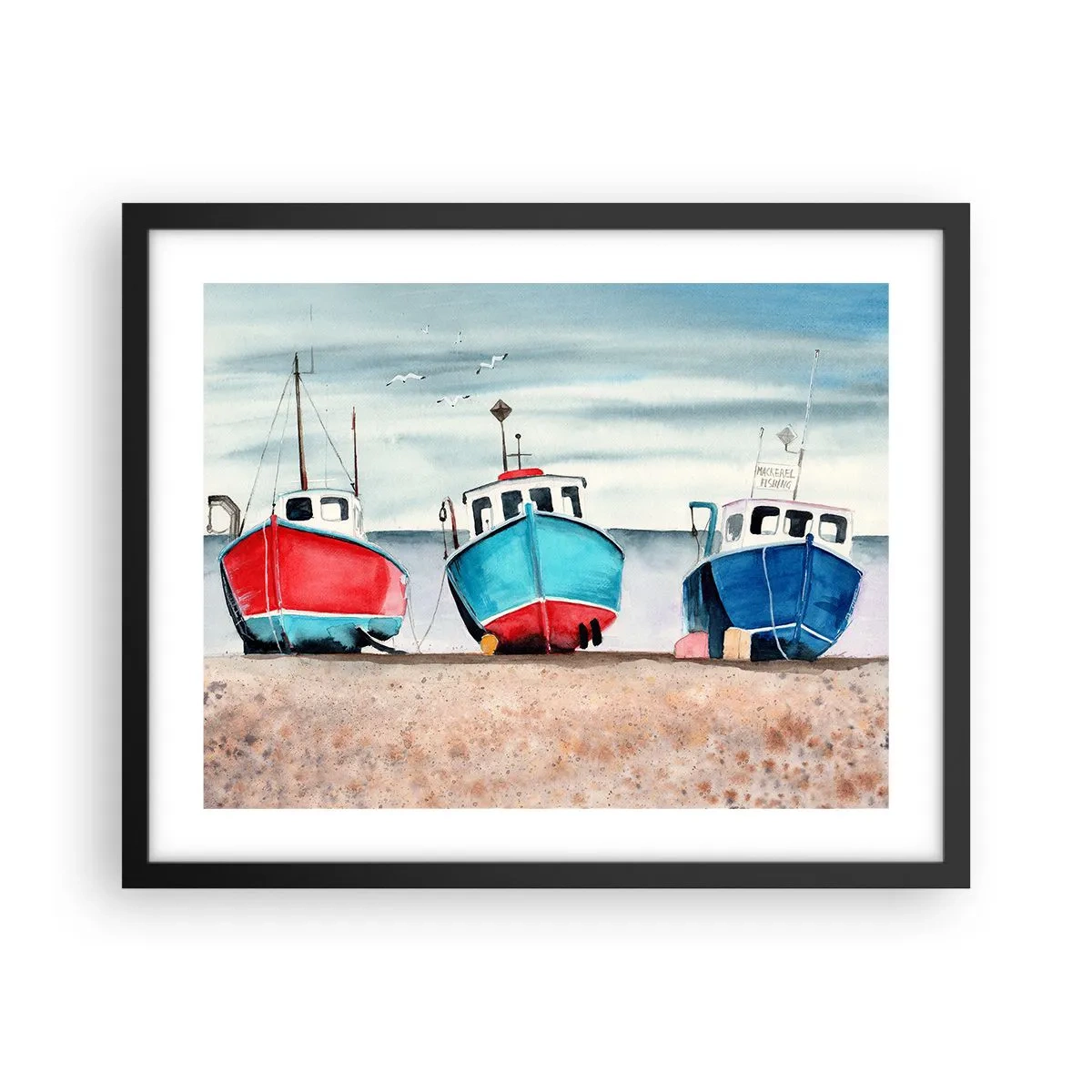 Póster en marco negro - Listos para la pesca - 50x40 cm