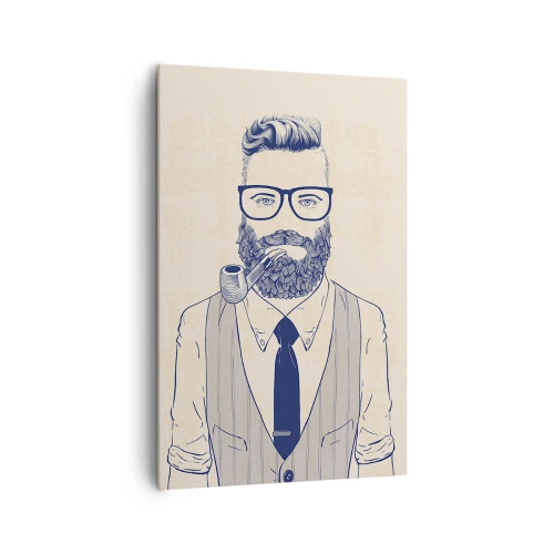 Cuadro sobre lienzo - Impresión de Imagen - Hombre estilizado con barba, pipa y gafas. - 80x120cm - Alegre, masculino y a la moda - Decoración de pared moderna para salón y dormitorio ARTTOR
