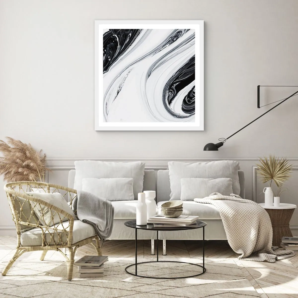 Póster en marco blanco - Combinando opuestos - 40x40 cm