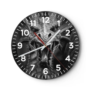 Reloj de pared - Reloj de vidrio - Dragón de cuento de hadas en gris - 30x30 cm