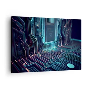 Cuadro sobre lienzo - Impresión de Imagen - Placa de circuito impreso tecnológico con pistas iluminadas - 70x50cm - Mi forma de pensar - Decoración de pared moderna para salón y dormitorio ARTTOR