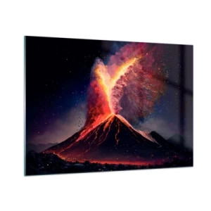 Cuadro sobre vidrio - Impresiones sobre Vidrio - Un volcán en erupción con lava y una nube de polvo colorida. - 100x70cm - Belleza y horror - Decoración de pared moderna para salón y dormitorio ARTTOR