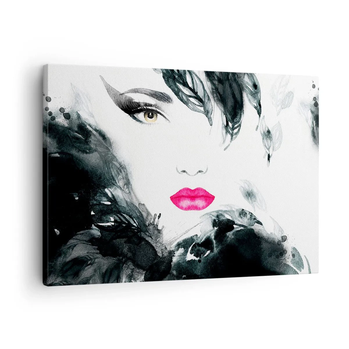 Cuadro sobre lienzo - Impresión de Imagen - Retrato artístico de una mujer con labios intensamente rosados. - 70x50cm - ¡Cuidado! Femme fatale - Decoración de pared moderna para salón y dormitorio ARTTOR