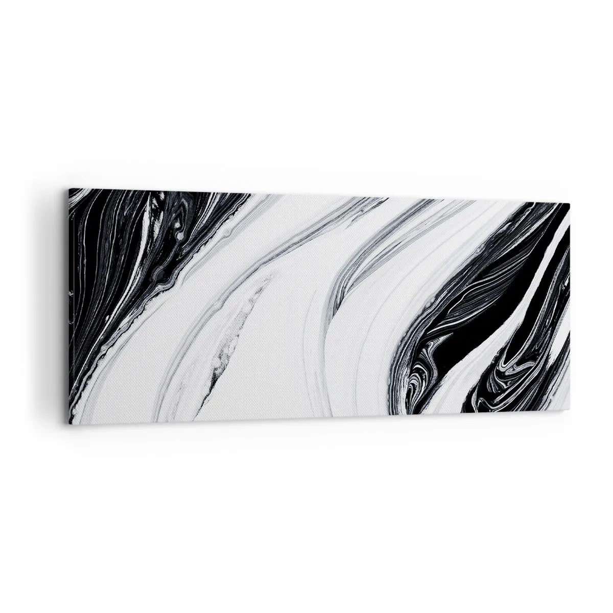 Cuadro sobre lienzo - Impresión de Imagen - Abstracción en blanco y negro con líneas dinámicas y remolinos. - 120x50cm - Combinando opuestos - Decoración de pared moderna para salón y dormitorio ARTTOR