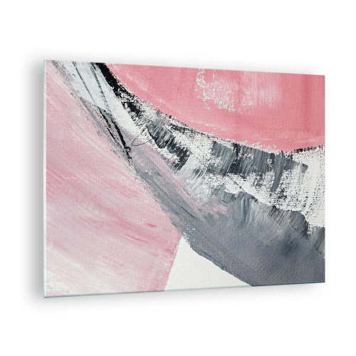 Cuadro sobre vidrio - Impresiones sobre Vidrio - Abstracción moderna en rosa, blanco y gris con textura de pinceladas. - 70x50cm - Composición a juego - Decoración de pared moderna para salón y dormitorio ARTTOR