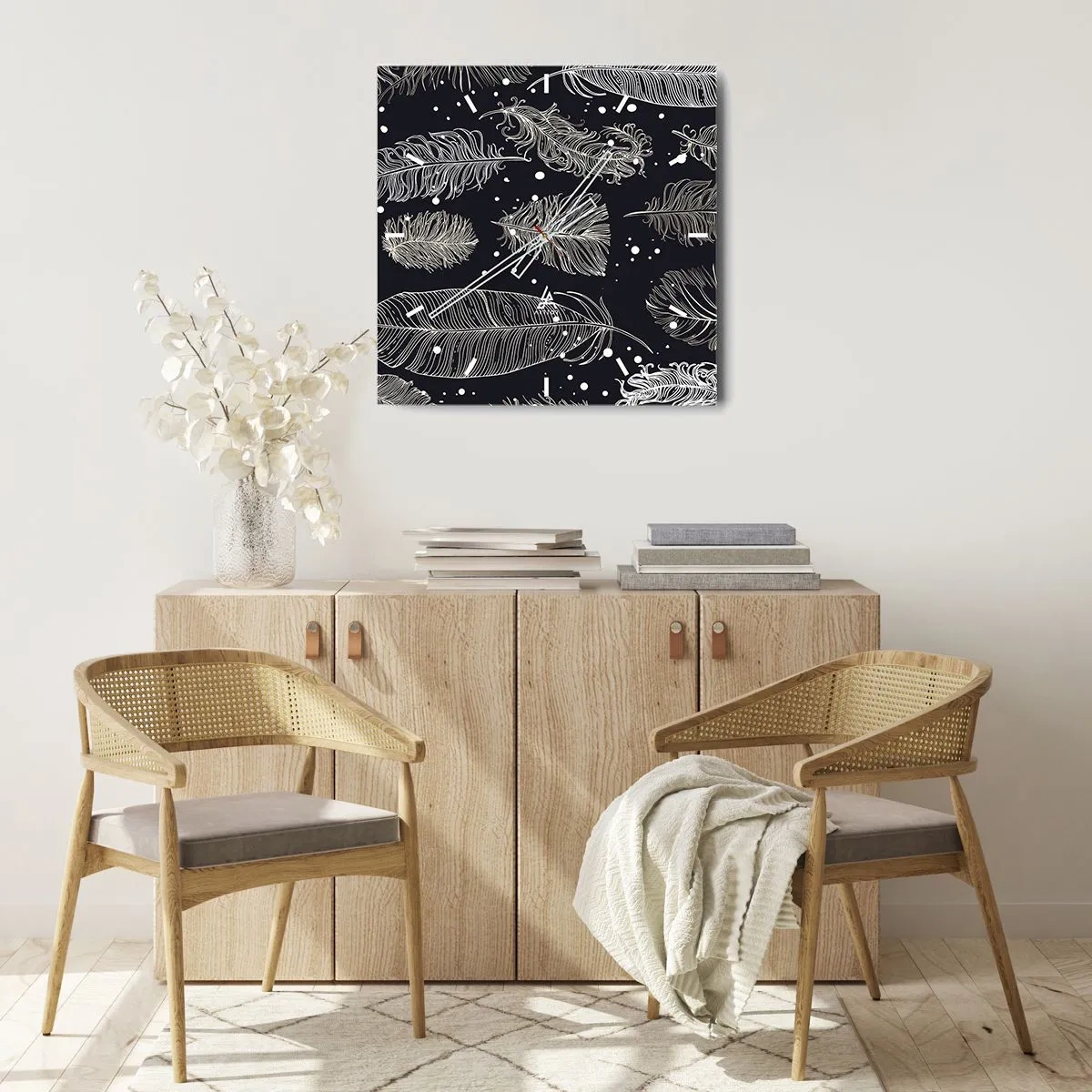 Reloj de pared - Reloj de vidrio - Encaje de plumas - 40x40 cm