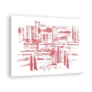 Cuadro sobre vidrio - Impresiones sobre Vidrio - Una composición abstracta en rojo que se asemeja al contorno de la arquitectura urbana. - 70x50cm - Ciudad roja - Decoración de pared moderna para salón y dormitorio ARTTOR