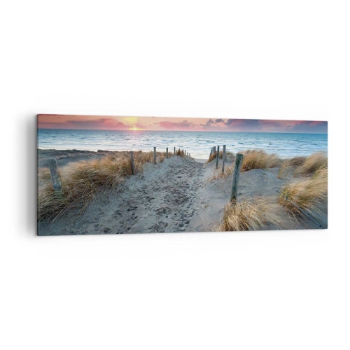 Cuadro sobre lienzo - Impresión de Imagen - Camino que conduce a la playa al atardecer - 140x50cm - Se derramó un arco iris de luminosidad.... - Decoración de pared moderna para salón y dormitorio ARTTOR