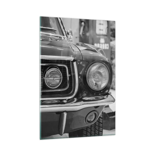Cuadro sobre vidrio - Impresiones sobre Vidrio - Capó de coche clásico en blanco y negro - 80x120cm - Paseo rudo - Decoración de pared moderna para salón y dormitorio ARTTOR